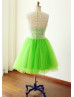 Ivory Lace Apple Green Tulle Knee Length Bridesmaid Dress